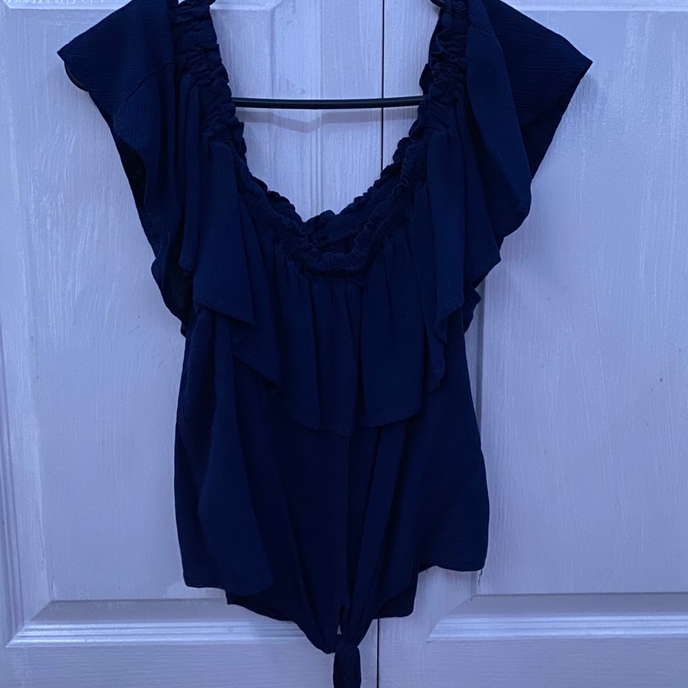 off the shoulder top with tie at bottom